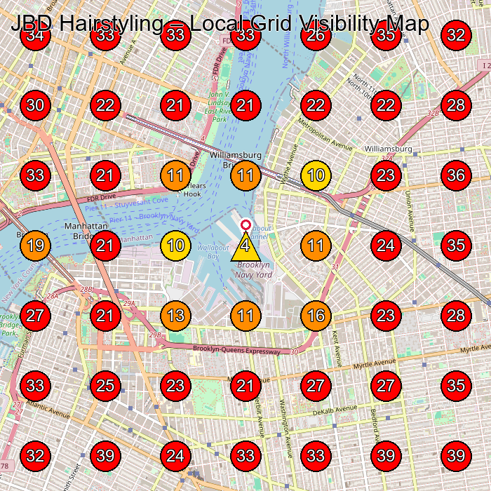 JBD Hairstyling GeoGrid visibility map for Hair Salon in None